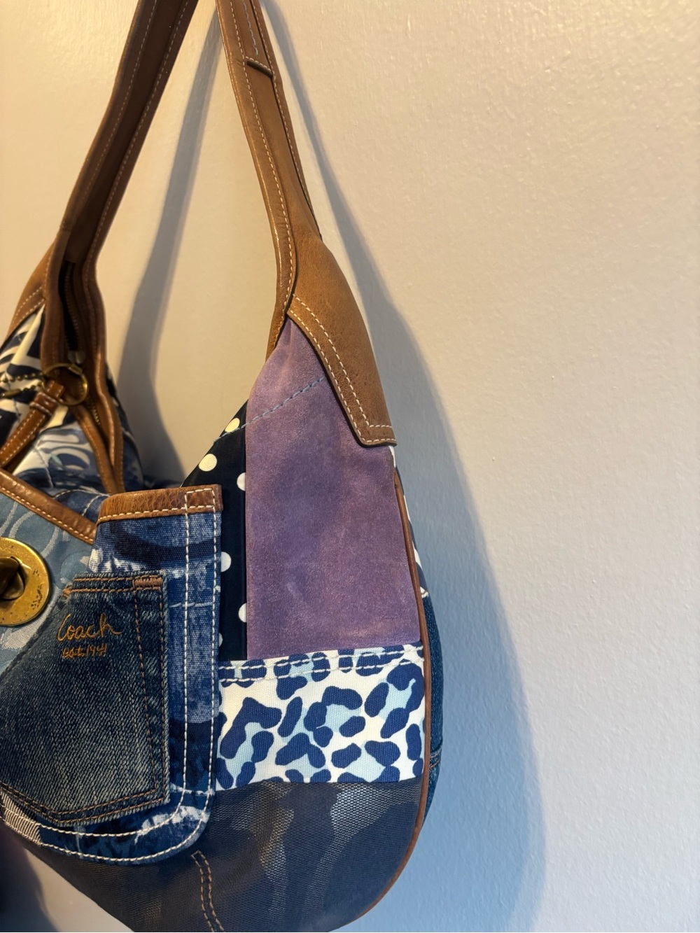 Coach Y2K Blue Denim Patchwork Ergo Slouchy Whimsical Shoulder Hobo Bag XLarge - Picture 13 of 15